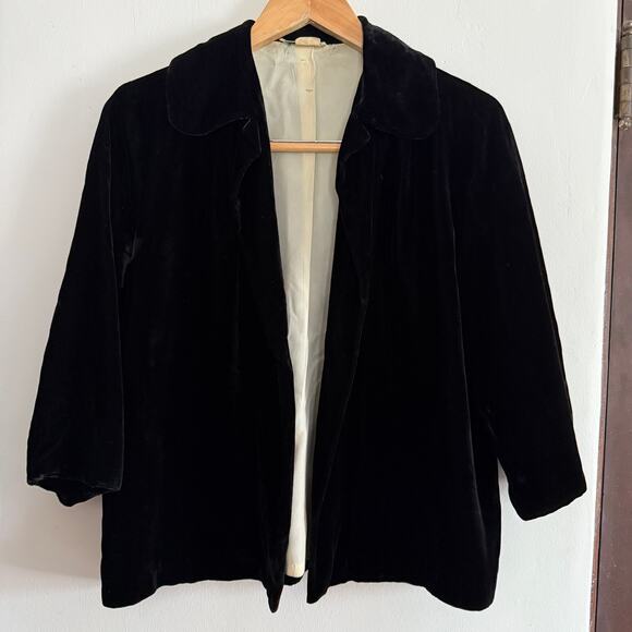 50s Vintage SORORITY HOUSE | Black Velvet 3/4 Sleeve Evening Jacket 12 / Large - Picture 1 of 8